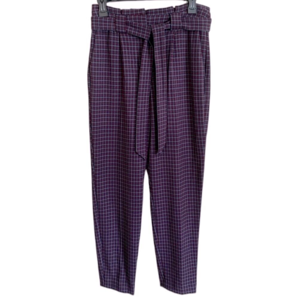 EXPRESS ankle high rise dress
pant, belted, red/blue/grey plaid,
dressy NEW🏷